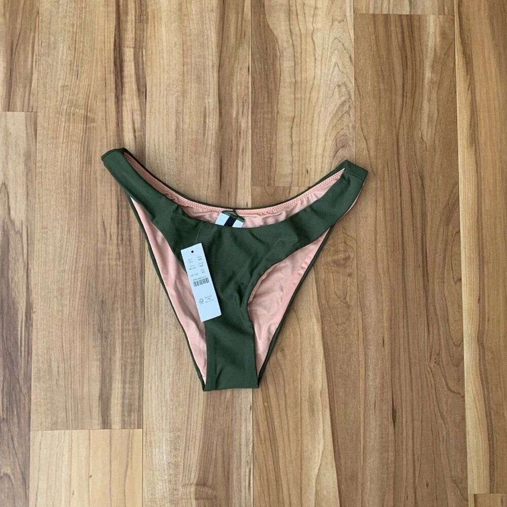 J. Crew Womens Bikini Bottom XS Olive Green Curved High Waist Cheeky Swim NWT